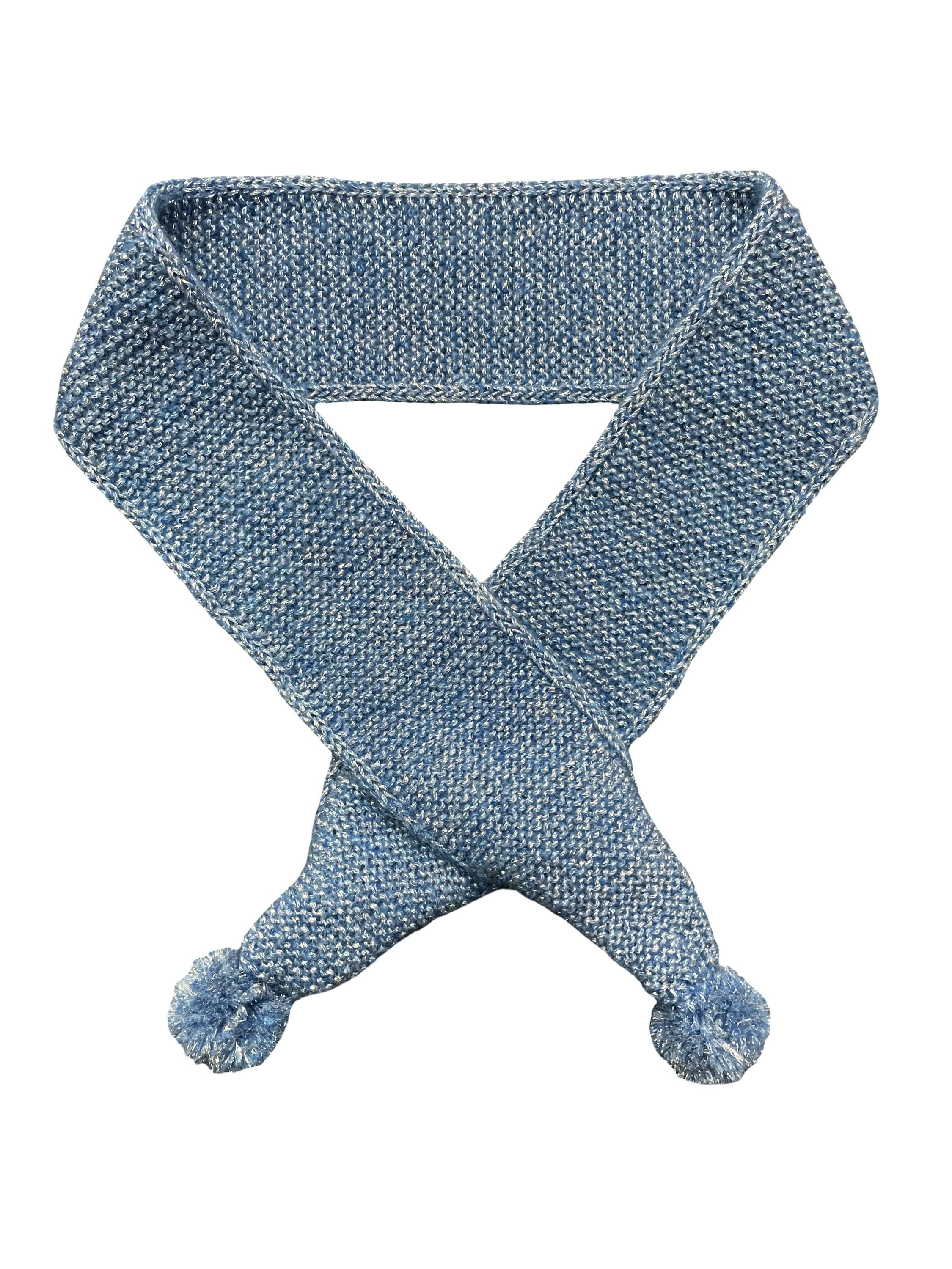 Handmade Sparkly Pom Pom Scarf - Blue with silver