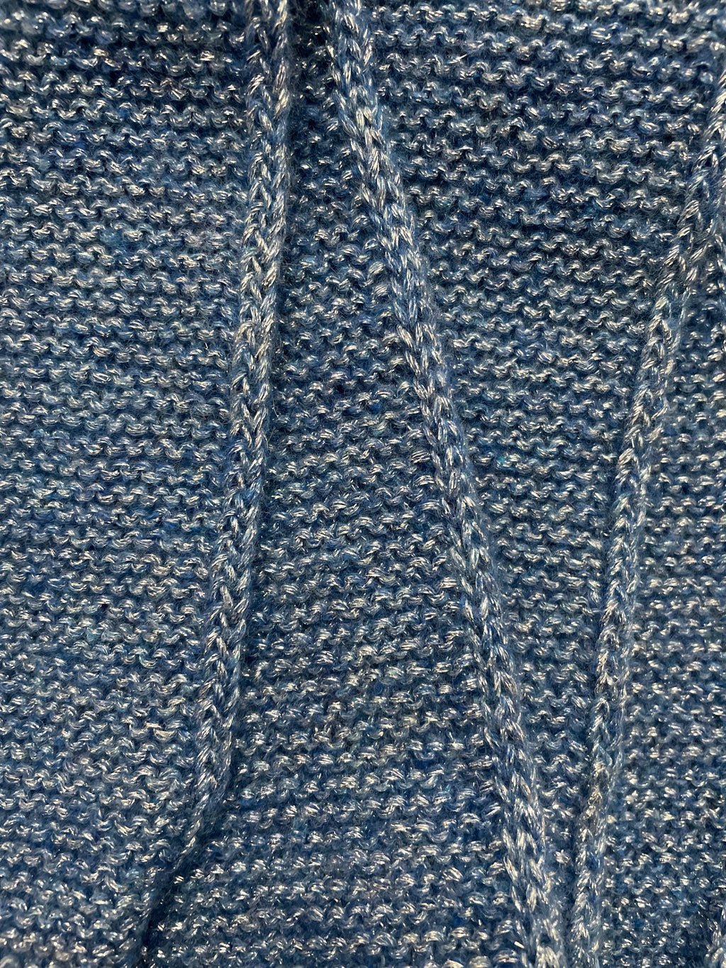 Handmade Sparkly Pom Pom Scarf - Blue with silver