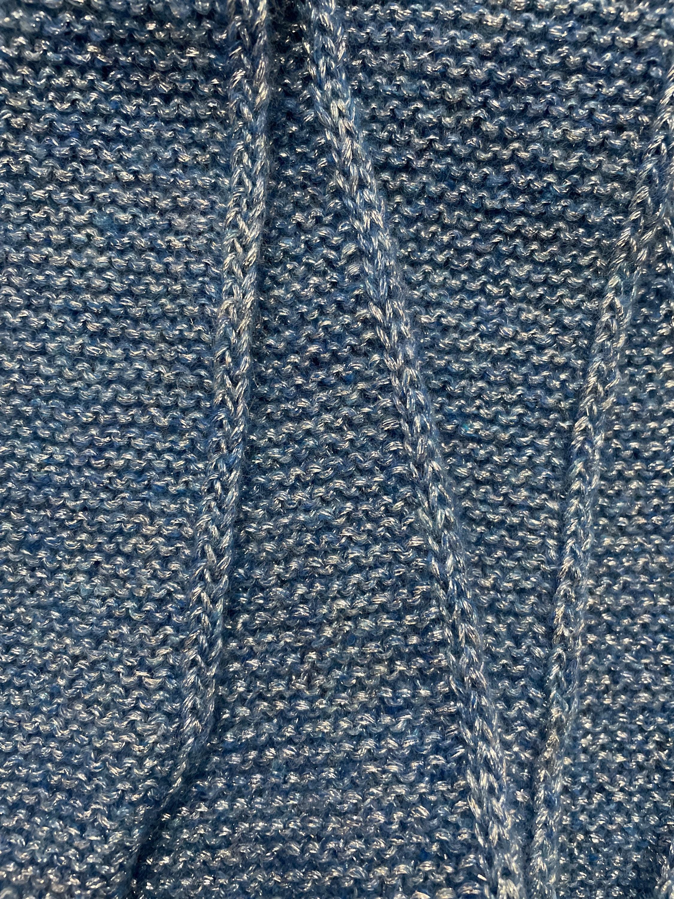 Handmade Sparkly Pom Pom Scarf - Blue with silver