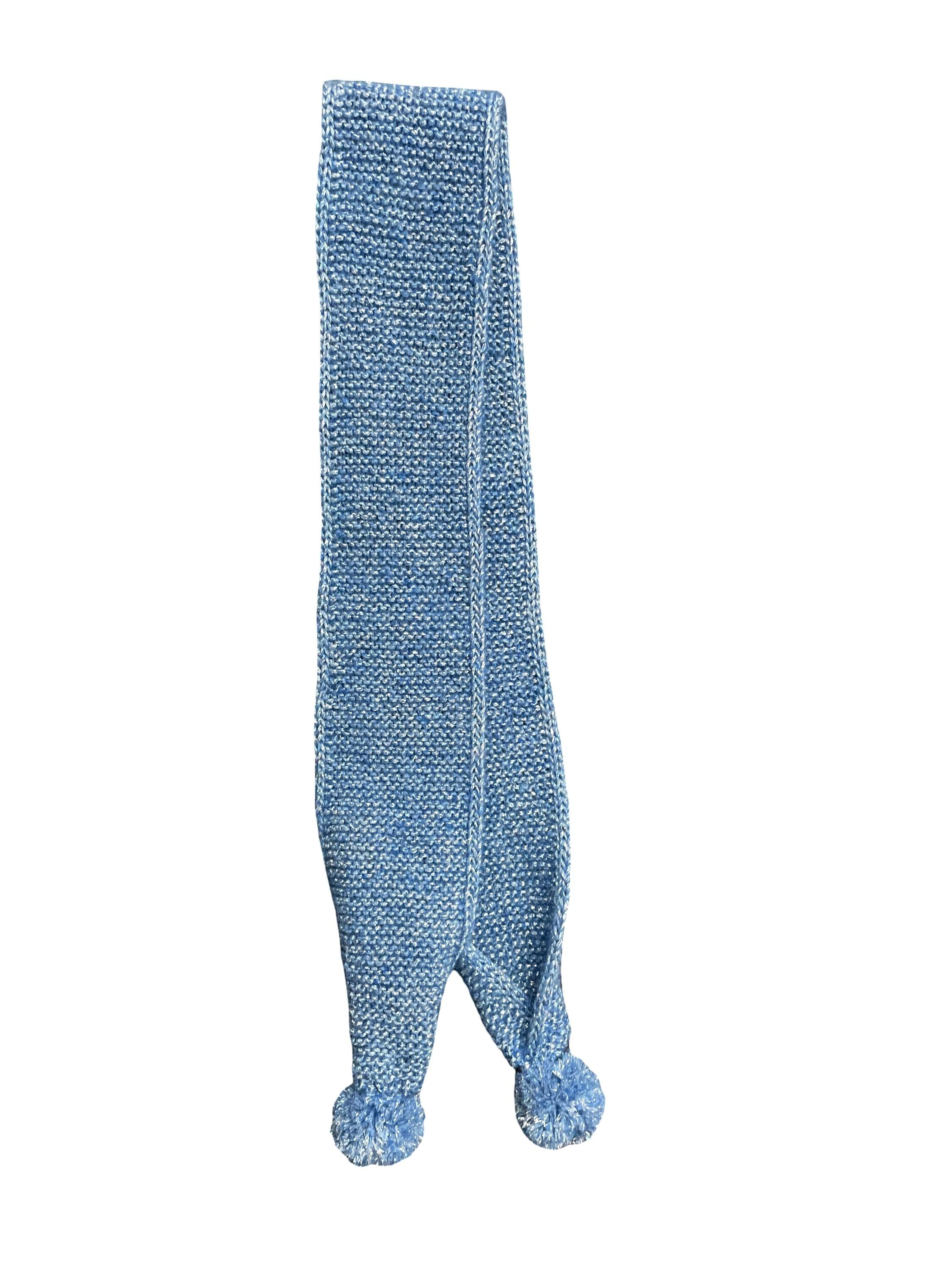Handmade Sparkly Pom Pom Scarf - Blue with silver