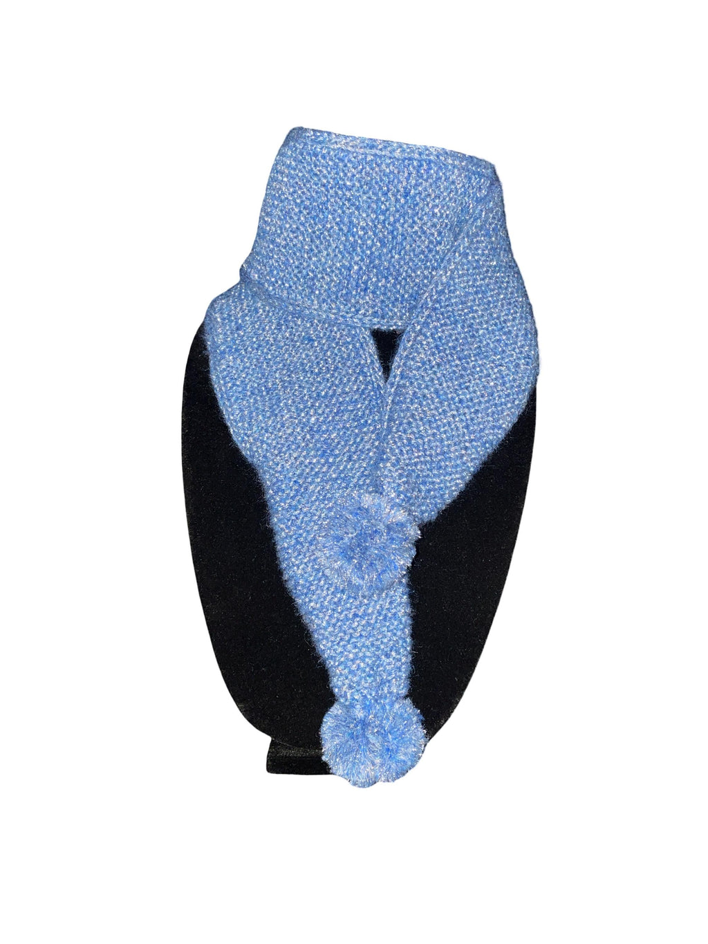 Handmade Sparkly Pom Pom Scarf - Blue with silver