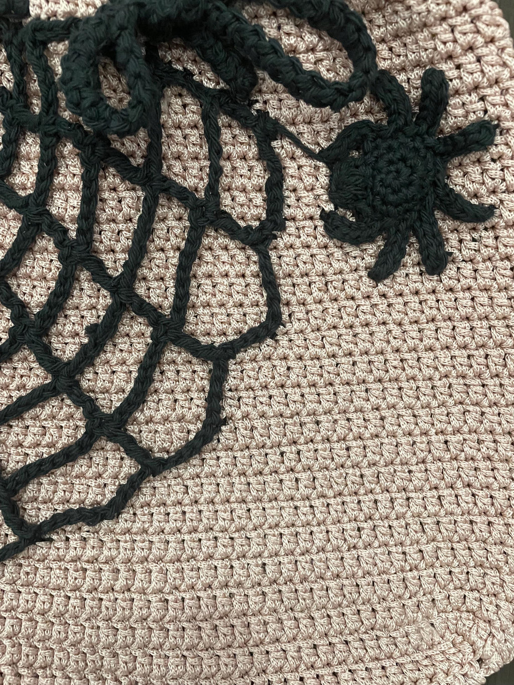 Handmade Crochet Halloween Drawstring bag - Spider & Web