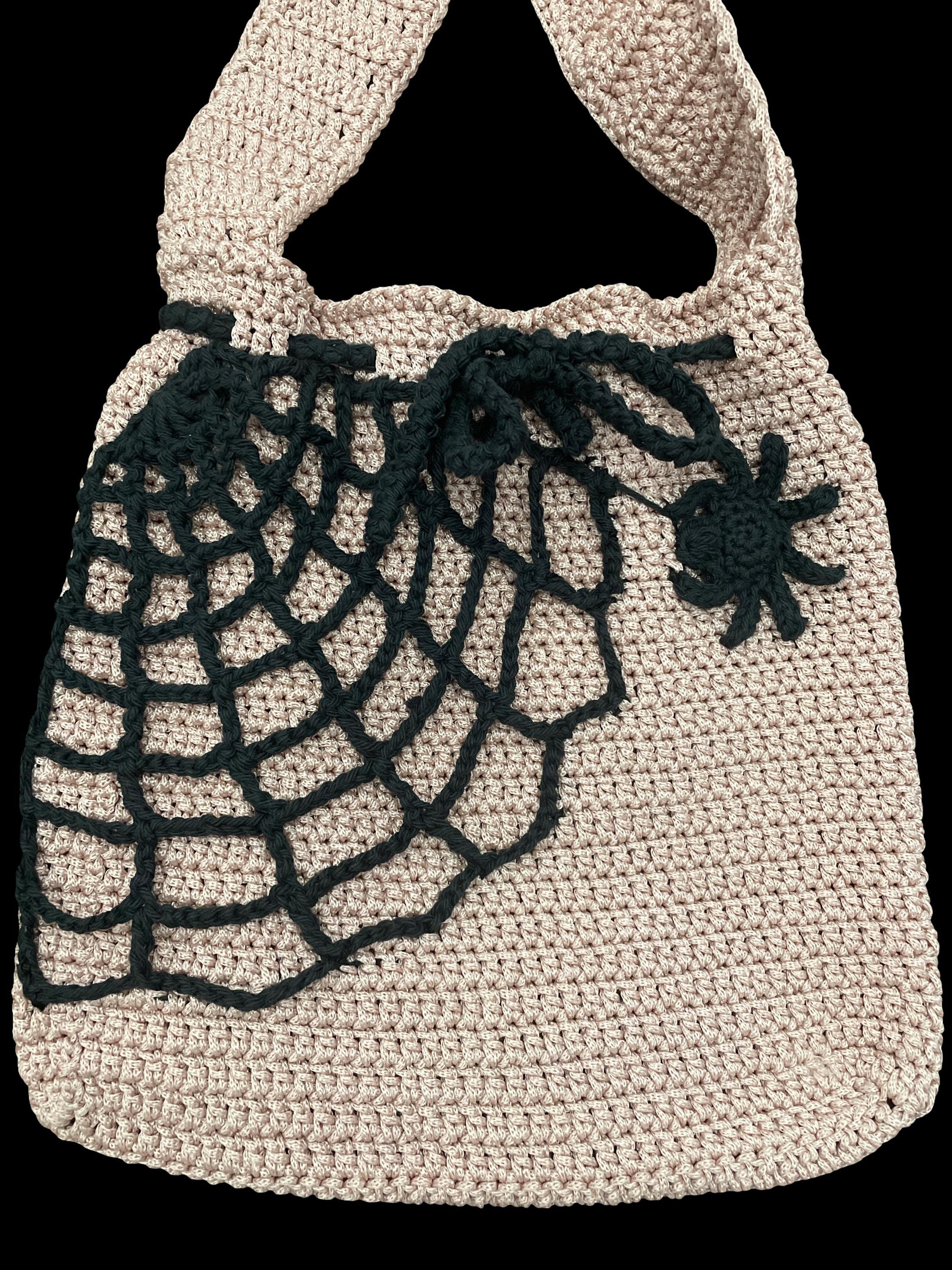 Handmade Crochet Halloween Drawstring bag - Spider & Web