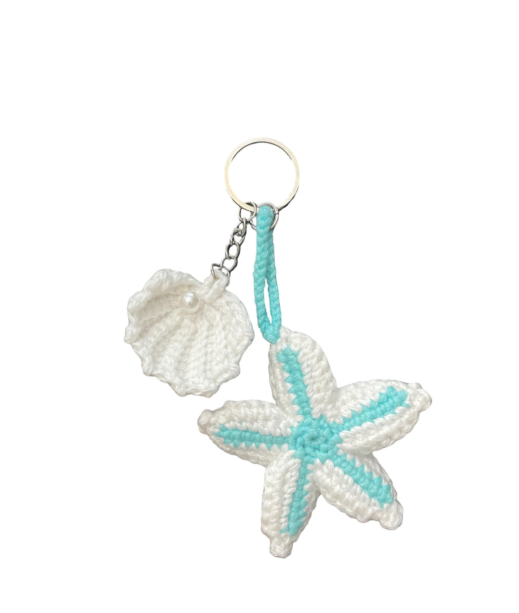 Crochet Bag Charm/ Keychain - Clam & Starfish
