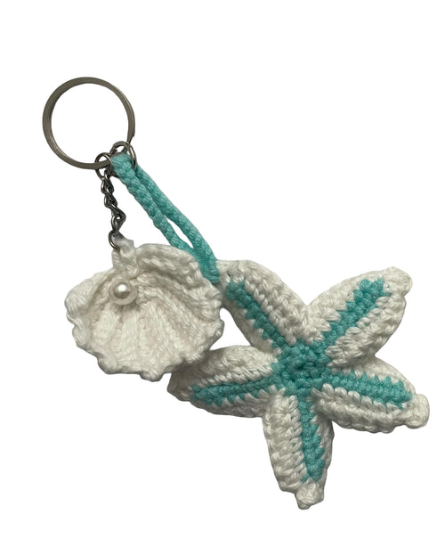 Crochet Bag Charm/ Keychain - Clam & Starfish