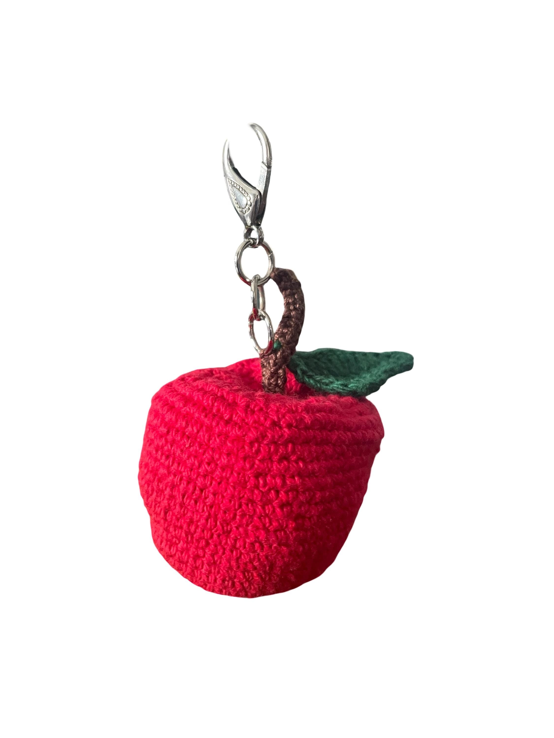 Handmade Crochet Red Apple (large) Bag charm/ Keychain