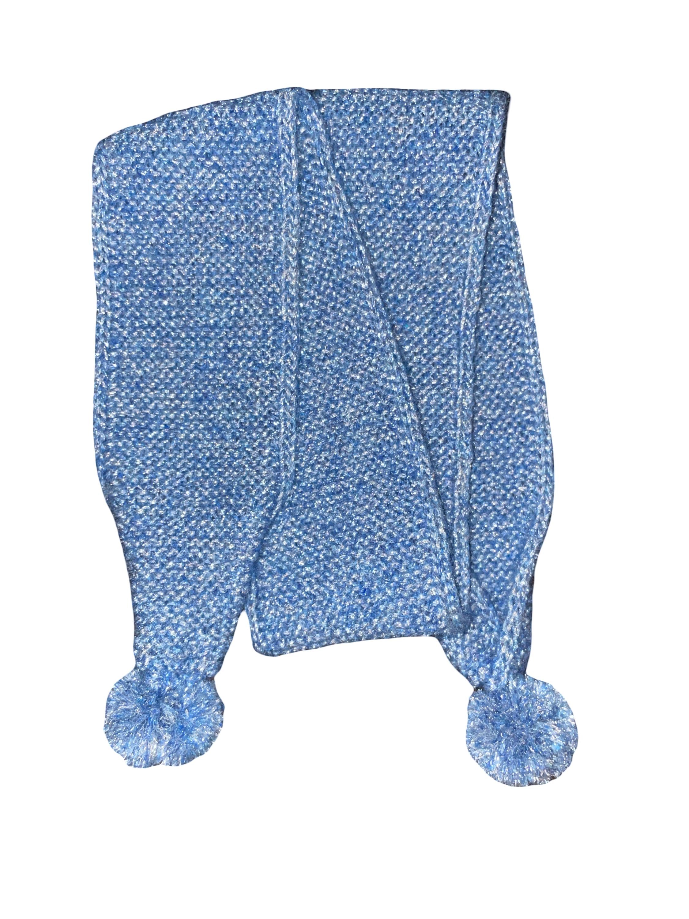 Handmade Sparkly Pom Pom Scarf - Blue with silver