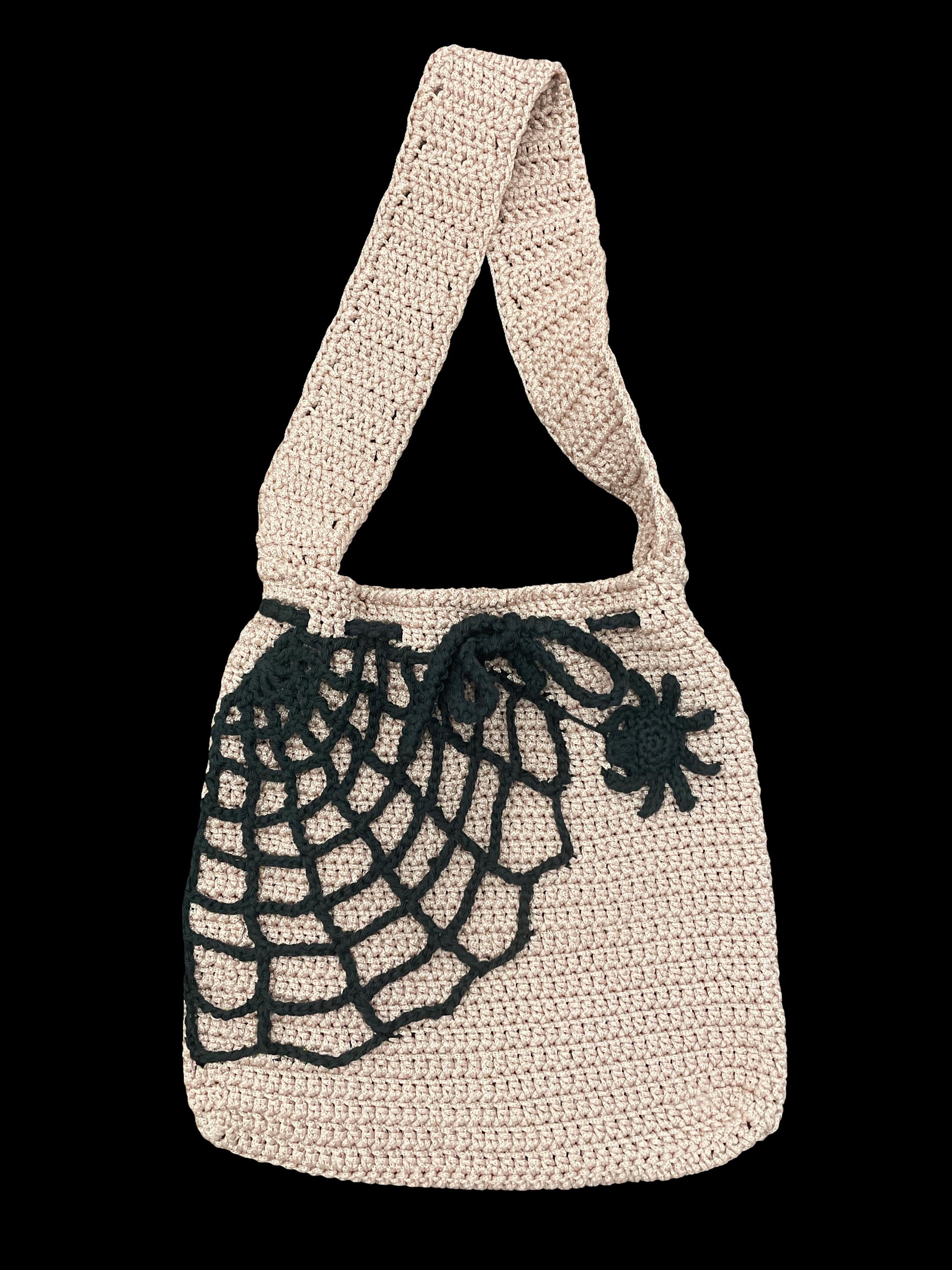 Handmade Crochet Halloween Drawstring bag - Spider & Web